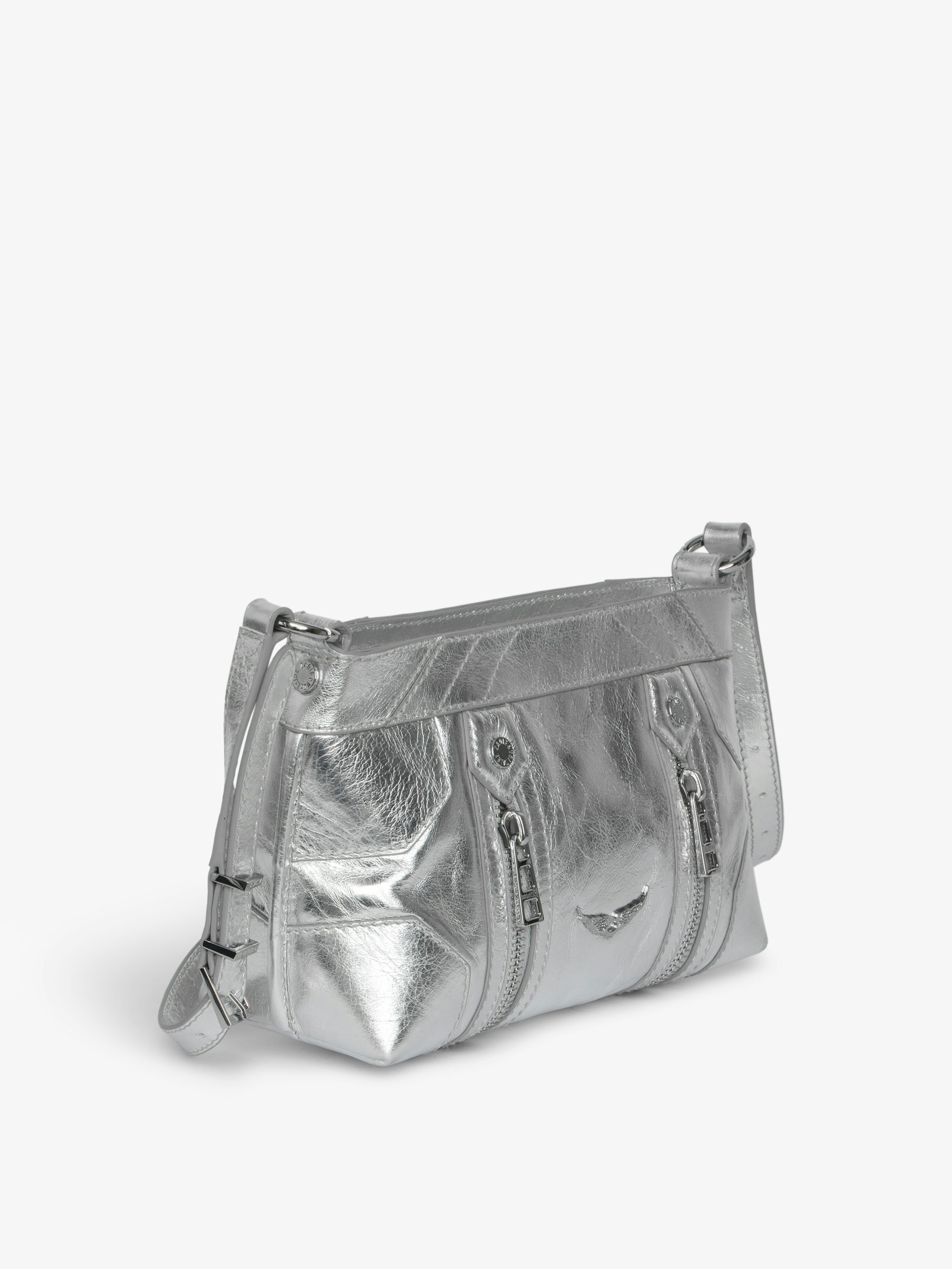 Sunny Mood Vintage Metal Bag - Small metallic leather bag with adjustable shoulder strap and wing signature.